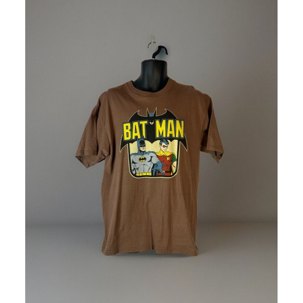 DC Comics Batman & Robin Vintage Brown Graphic T Shirt Y2K Cotton Short sleeve